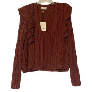 NWT Universal Thread Open Front Chunky
Knit Ruffle Cardigan Sweater Rust Size XS
